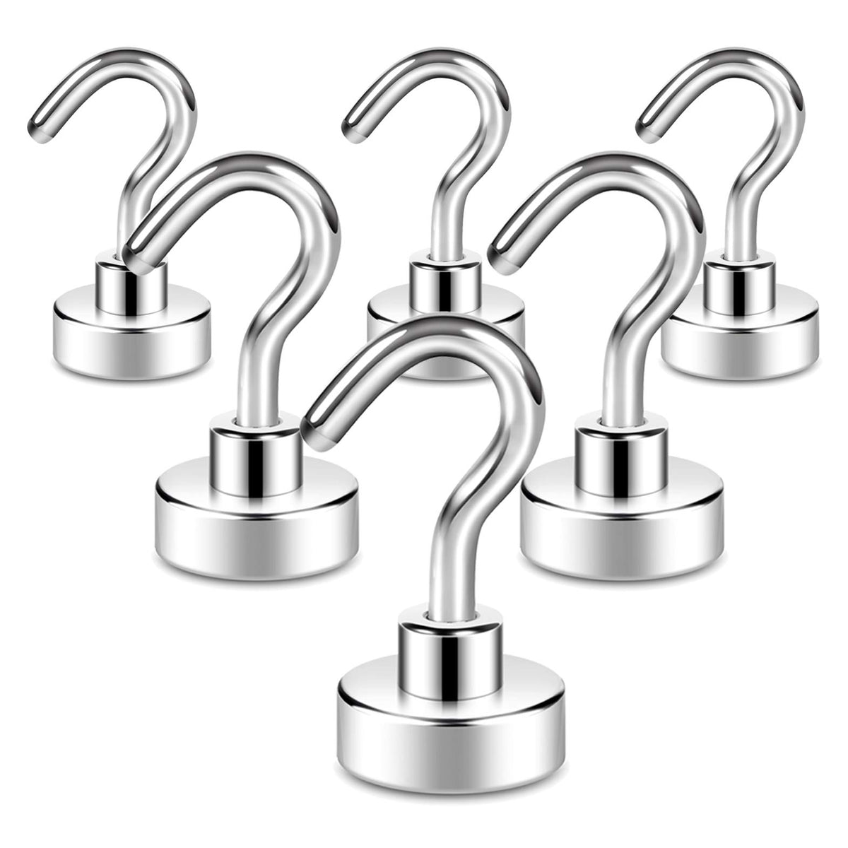 Neosmuk Magnetic Hooks, 22 lband Heavy Duty Magnets with Hook for Fridge, Extra Strong Super Cruise Hook for Hanging, Magnetic Hanger for Curtain, Grill, Towel, Ceiling (Silvery White, Pack of 6)