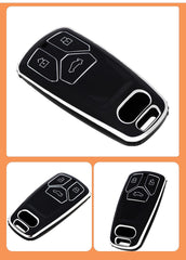 Cysocool 3 Buttons Car Key Cover for Audi with Keychain Lanyard, Soft Silicone Full Remote Key Shell Key Protector Case Fit Audi A4 A5 A6 A8 C8 Q5 Q7 RS5 TTS TT R8 Auto Car Key Fob Case(Ad)