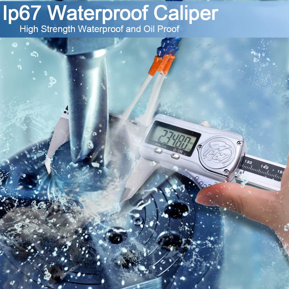 Kynup IP67 Waterproof Digital Caliper, 150mm Calipers Measuring Tool with Absolute Origin, Vernier Calipers Metal Digital, MM/Inch Conversion, Extreme Accuracy Electronic Caliper for Industry,150mm