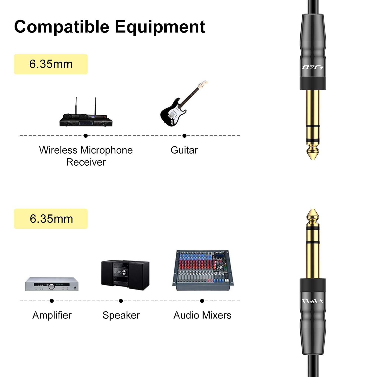 J&D 1/4 inch TRS Instrument Cable, Gold Plated Copper Shell 6.35mm 1/4 inch TRS Male to 6.35mm 1/4 inch TRS Male Stereo Cable, 4.5 Meter