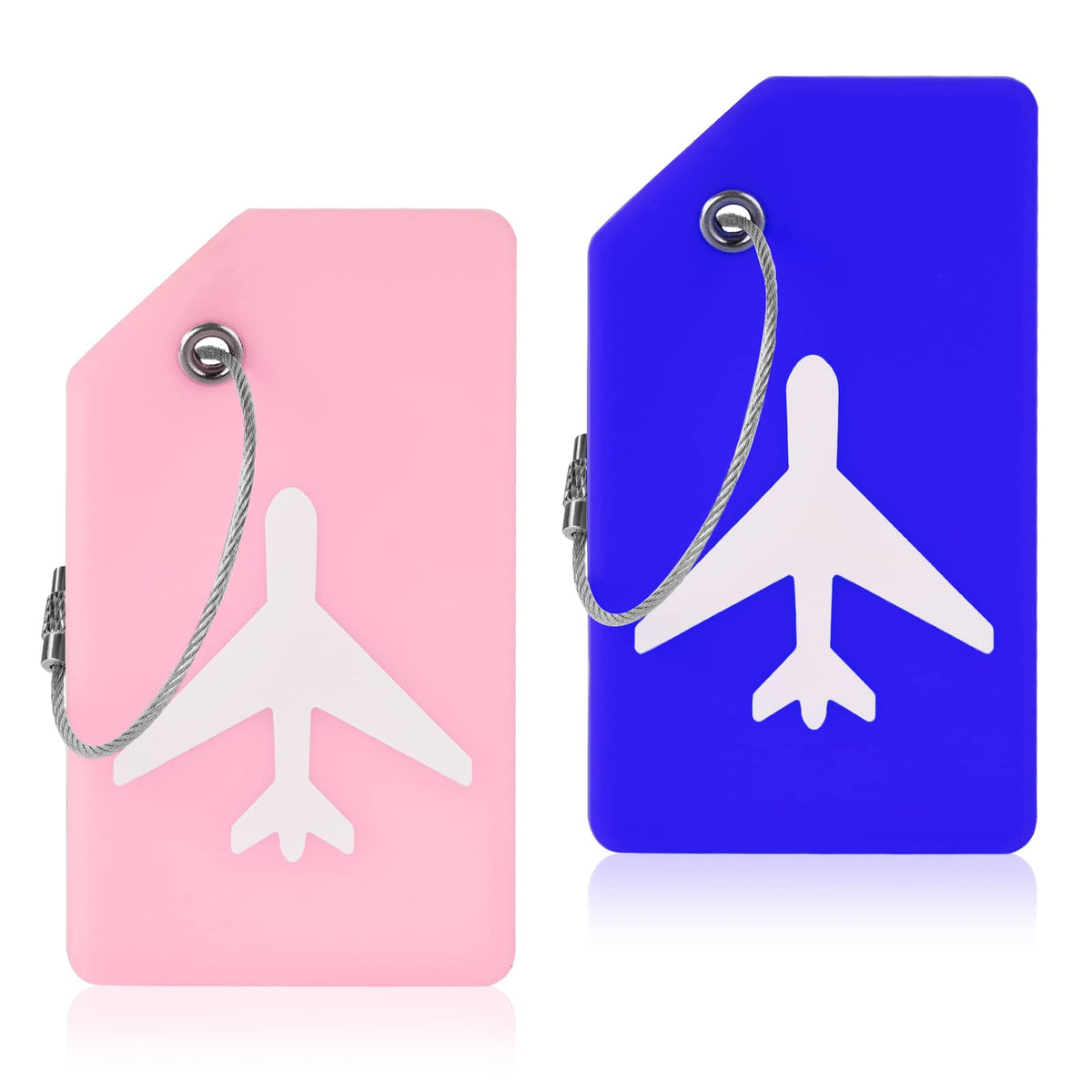 Flintronic 2 PCS Luggage Tags, Silicone Baggage Labels, Suitcase ID Tag Set, Handbag Tag Labels Travel Accessories for Checked Luggage, Hand Luggage and Handbags - Blue&Pink