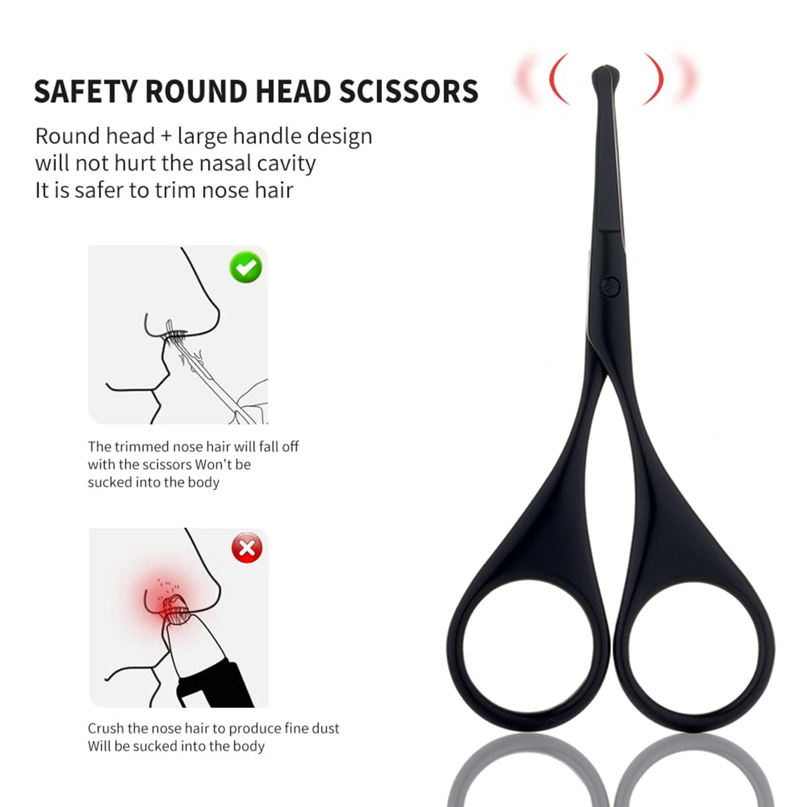 Small Scissor Beard Scissors Professional Moustache Scissors Ear and Nose Hair Trimming Scissors Stainless Steel (Round-Headed 04 Black)