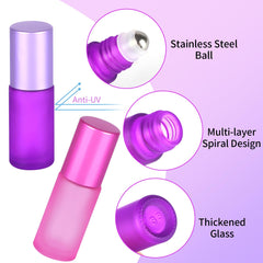 Essential Oils Roller Bottles, 8pcs Roll on Bottles with Stainless Steel Ball, 5ml Glass Roller Bottles with Bottle Opener, Dropper and Funnel for Essential Oils, Fragrance, Aromatherapy (8 Colors)