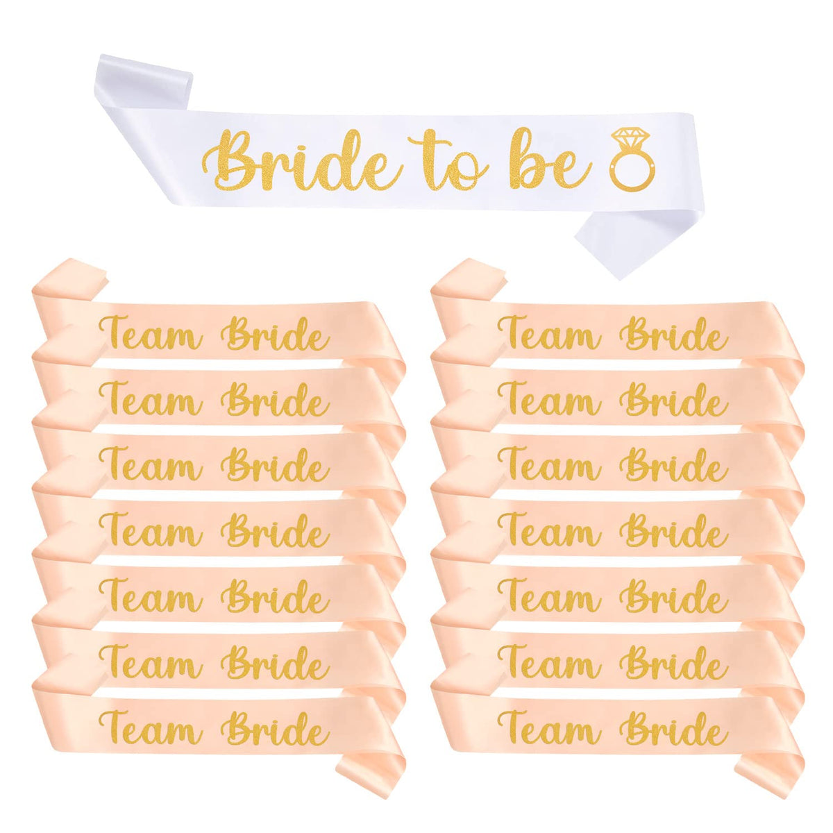 Shining She 15 Pieces Hen Party Accessories Sashes Sets, 14 Rose Gold Team Bride Sashes 1 White Bride to Be Sash, for Hen Party Wedding Bridal Shower Party Decorations