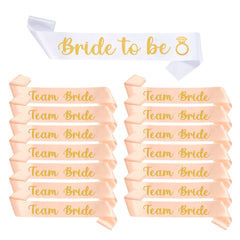 Shining She 15 Pieces Hen Party Accessories Sashes Sets, 14 Rose Gold Team Bride Sashes 1 White Bride to Be Sash, for Hen Party Wedding Bridal Shower Party Decorations