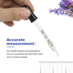 Glass Pipette Dropper 1ml Calibrated with Black Rubber Head Essential Oil Medicine Laboratory (5Pcs)