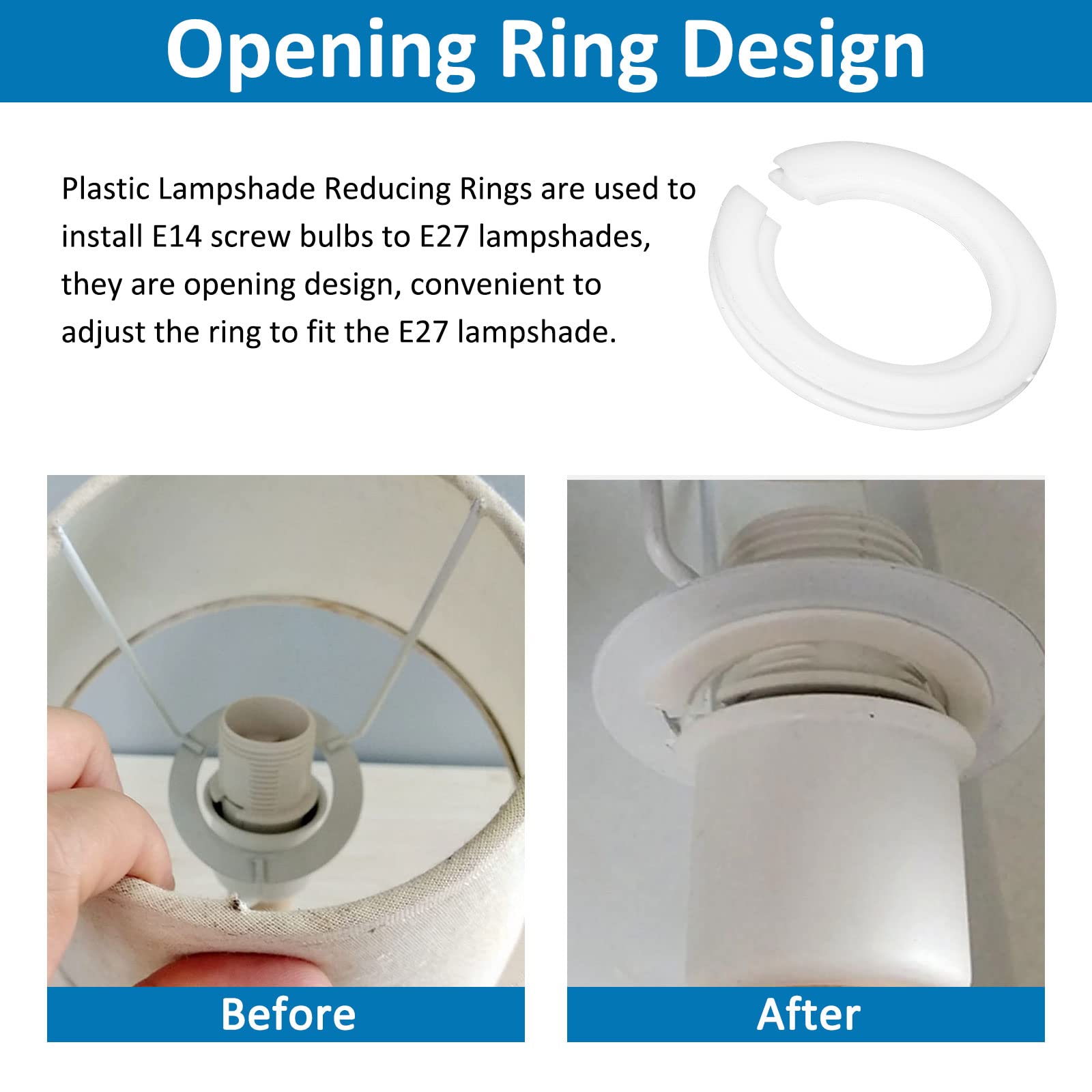 E27 to E14 Plastic Lamp Shade Ring Converter, 42mm to 29mm Lampshade Reducer Ring, Light Shade Adapter Ring to Support Lamp Shade with Duplex Ring Fitting, Pack of 6