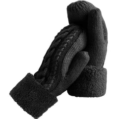 AURUZA Mittens Women, Ladies Thick Fleece Lined Insulated Warm Knitted Winter Thermal Mittens Fingerless Women's Gloves & Mittens (Black)