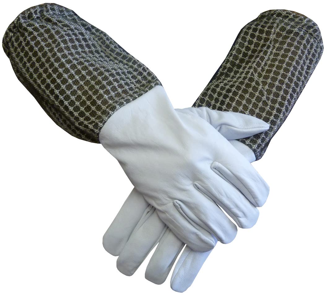 AGS Beekeeper gloves 3 Layer Ultra Ventilated Vented Sleeves Green Protective Bee Keeping Gloves Beekeeping 3-layer Protection & Elastic Cuff (Small)