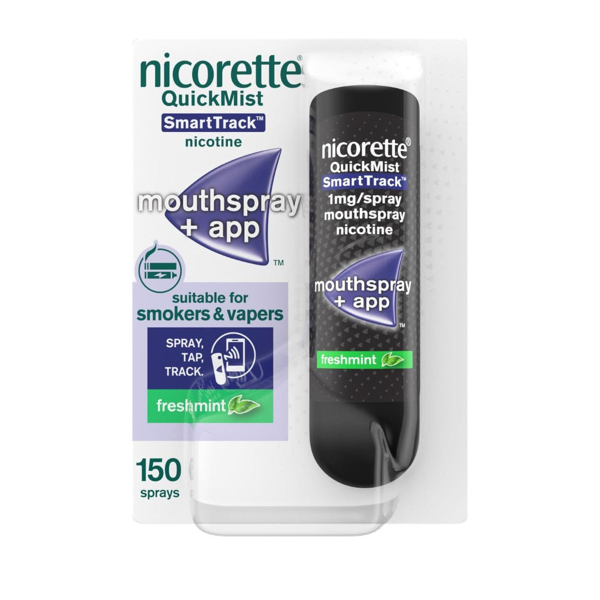 Nicorette QuickMist SmartTrack 1 mg Spray Mouthspray Nicotine Freshmint, 150 Sprays