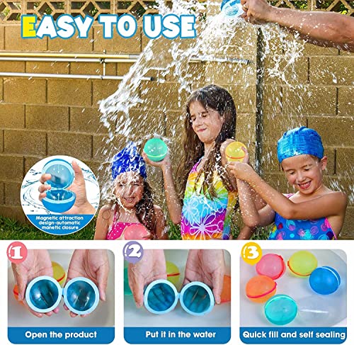 SOPPYCID Reusable Magnetic Water Balloons, 4PC Refillable Water Bomb Splash Balls Self Sealing Quick Fill, Latex-Free Silicone Water Toys for Kids Adults Water Games Outside Summer Fun Party