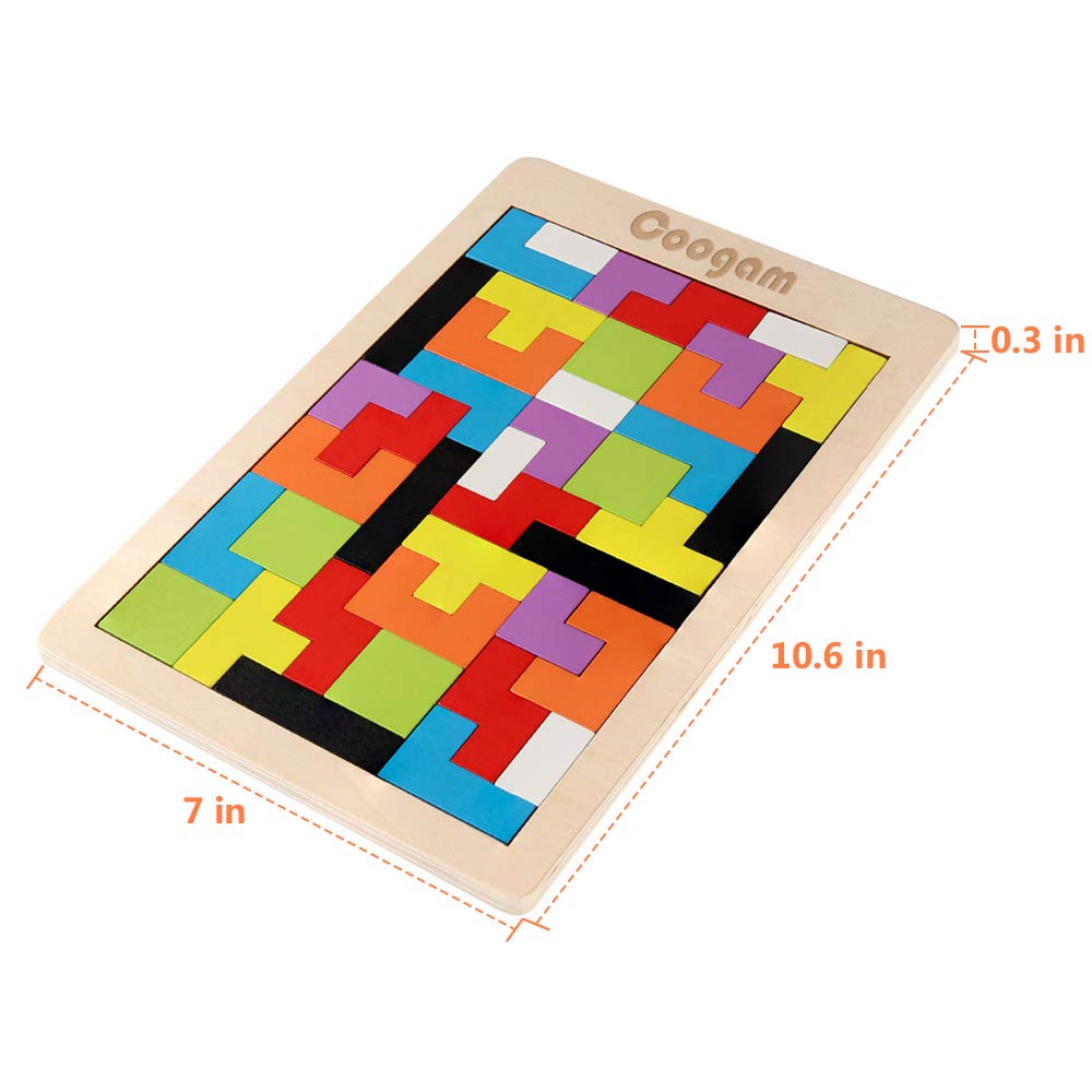 Coogam Wooden Intelligence Puzzle 40 Pcs Tangram Jigsaw Brain Teaser Toy for Kids Wood Puzzle Box Brain Game Building Block Intelligence Educational Gift for Toddlers