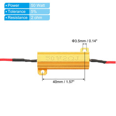 PATIKIL 50W 2 Ohm Aluminum Shell Resistor, 2 Pack Aluminum Housing Resistor Housed Case Wirewound Resistors Screw Tap Power Resistor, Golden