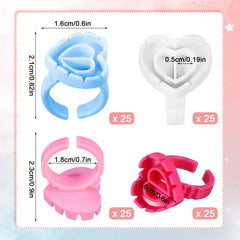 Fuyamp 100 Pcs Lash Glue Holder, Plastic Glue Rings Glue Holder Rings, Love Heart Shaped Lash Glue Rings False Eyelash Glue Ring Cup Lash Volume Rings for Eyelash Extension(4 Colors)(100 Pcs)