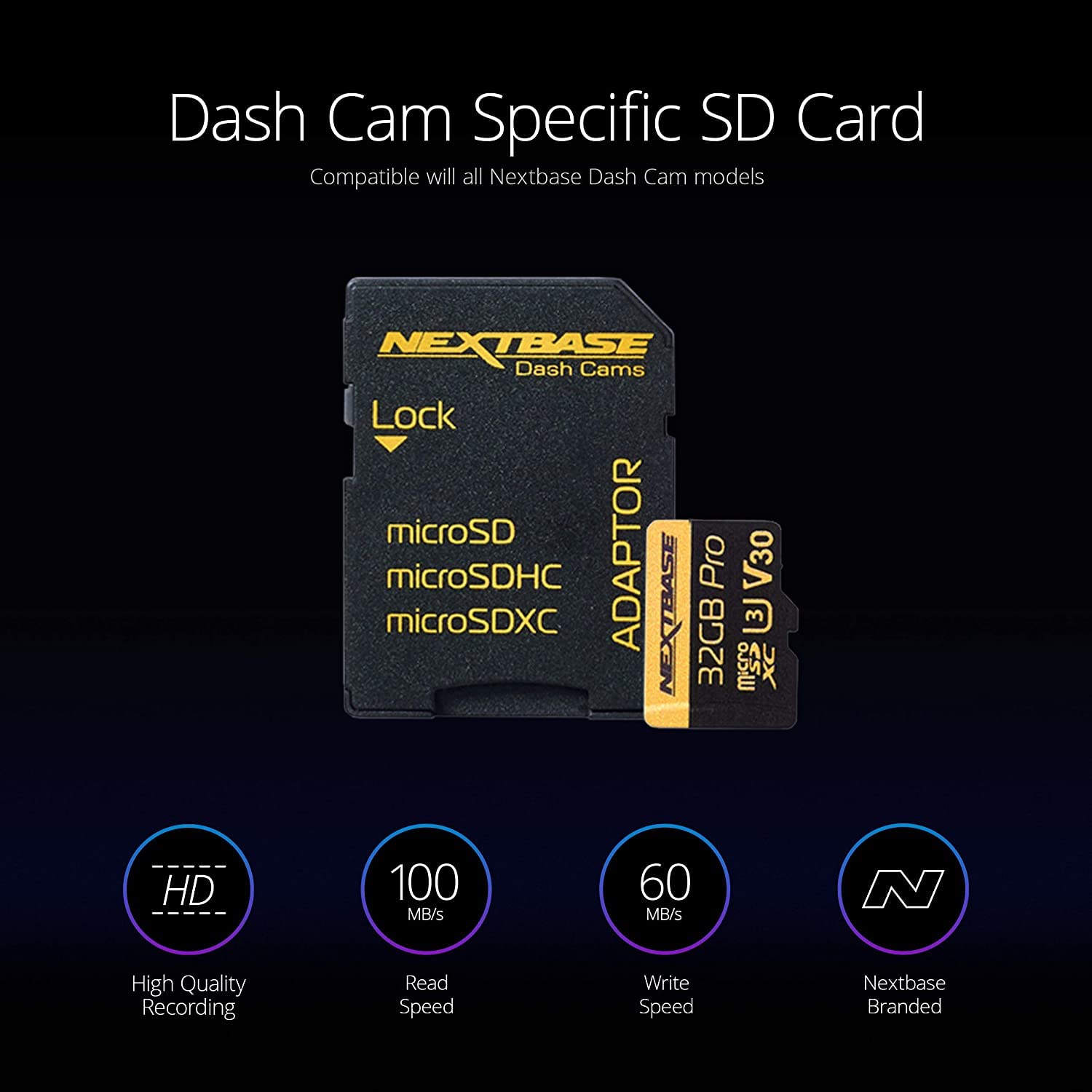 Nextbase 32GB U3 Micro SD Card - Includes Micro SD to SD Adapter - Ultra High Speed Memory Card Compatible with Series 1 and 2 Nextbase Dash Cam Range - Dash Camera Accessories