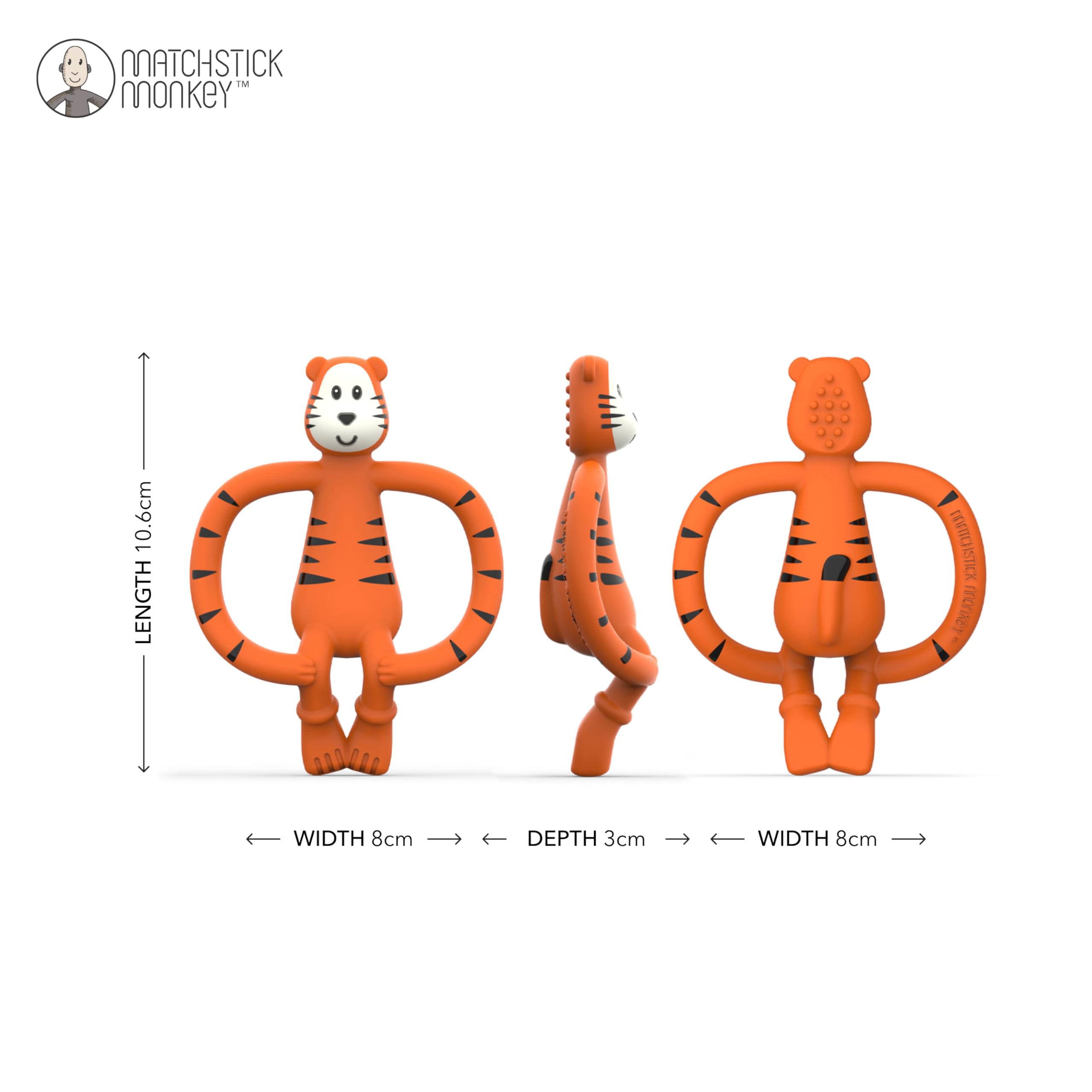 Matchstick Monkey, Antimicrobial Silicone Teether & Gel Applicator, Easy to Grip, BPA Free, 3 Months Oldand, 11 cm, Teddy Tiger