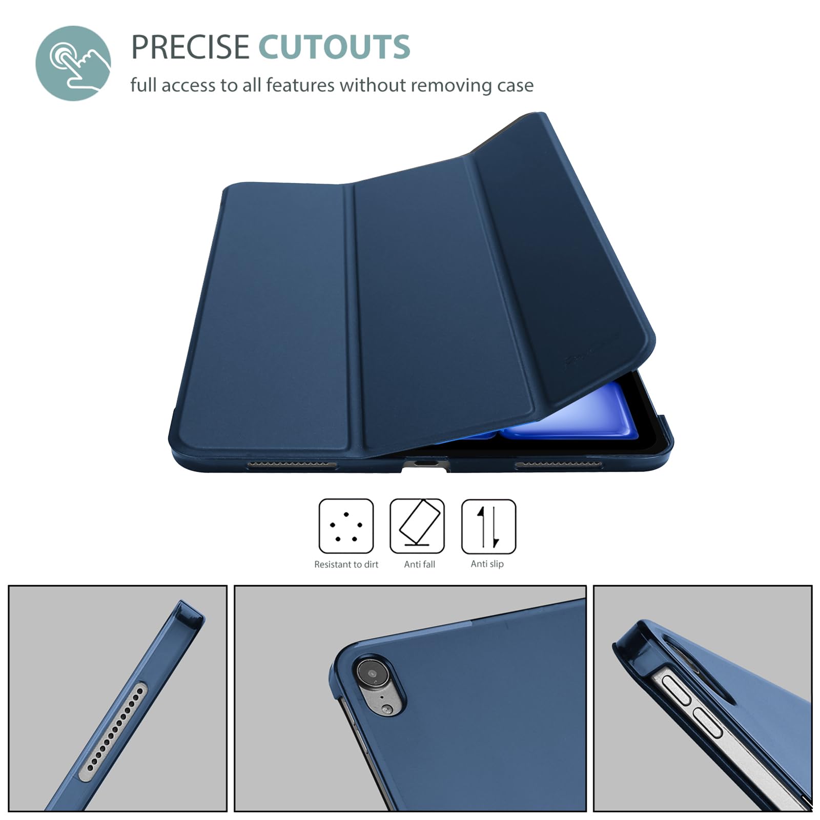 ProCase Smart Case for iPad Air 11-inch M2 2024/10.9 Air 5th Generation 2022/10.9 Air 4th 2020, Protective Cover for iPad Air 11 /Air 5 4 Gen -Navy