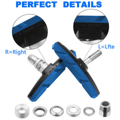 TUHDWJ 2 Pairs V Bike Brake Pads, 70mm V Brake Blocks, Bicycle Brake Blocks Set with Hex Nuts and Spacer, 1 hexagonal spanner included, for Road Bikes Mountain Bikes (Blue)