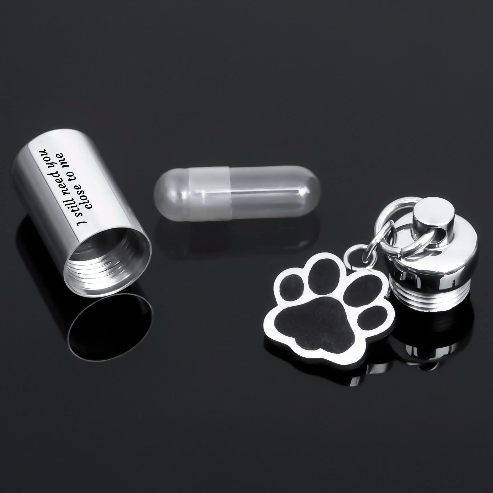 Canghai Stainless Steel Dog Paw Cremation Urn Keyring, Memorial Ashes Keepsake Keychain, Pet Charms Locket Pendant Cremation Jewellery for Ashes(I still need you close to me)