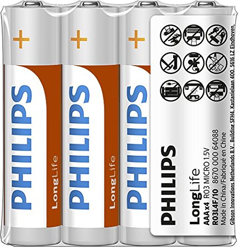 Philips AAA Batteries - R03L4F - Battery Pack of 4 - Zinc Chloride Technology - 3 Year Shelf Life