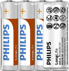 Philips AAA Batteries - R03L4F - Battery Pack of 4 - Zinc Chloride Technology - 3 Year Shelf Life