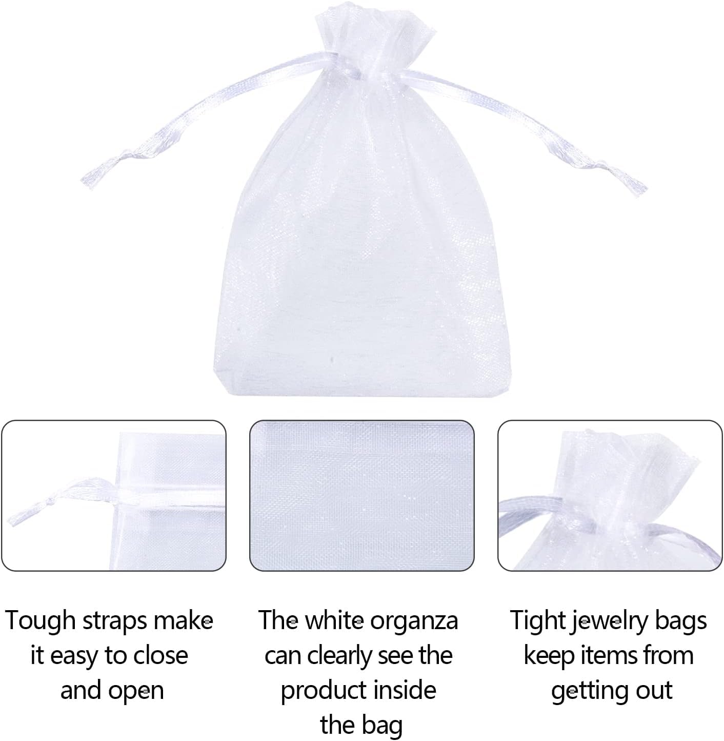 OWill Pack of 50 Organza Gift Bags, 7×9cm White Organza Gift Bag Perfect for Wedding, Christmas, Birthday, Anniversary Party Supplies