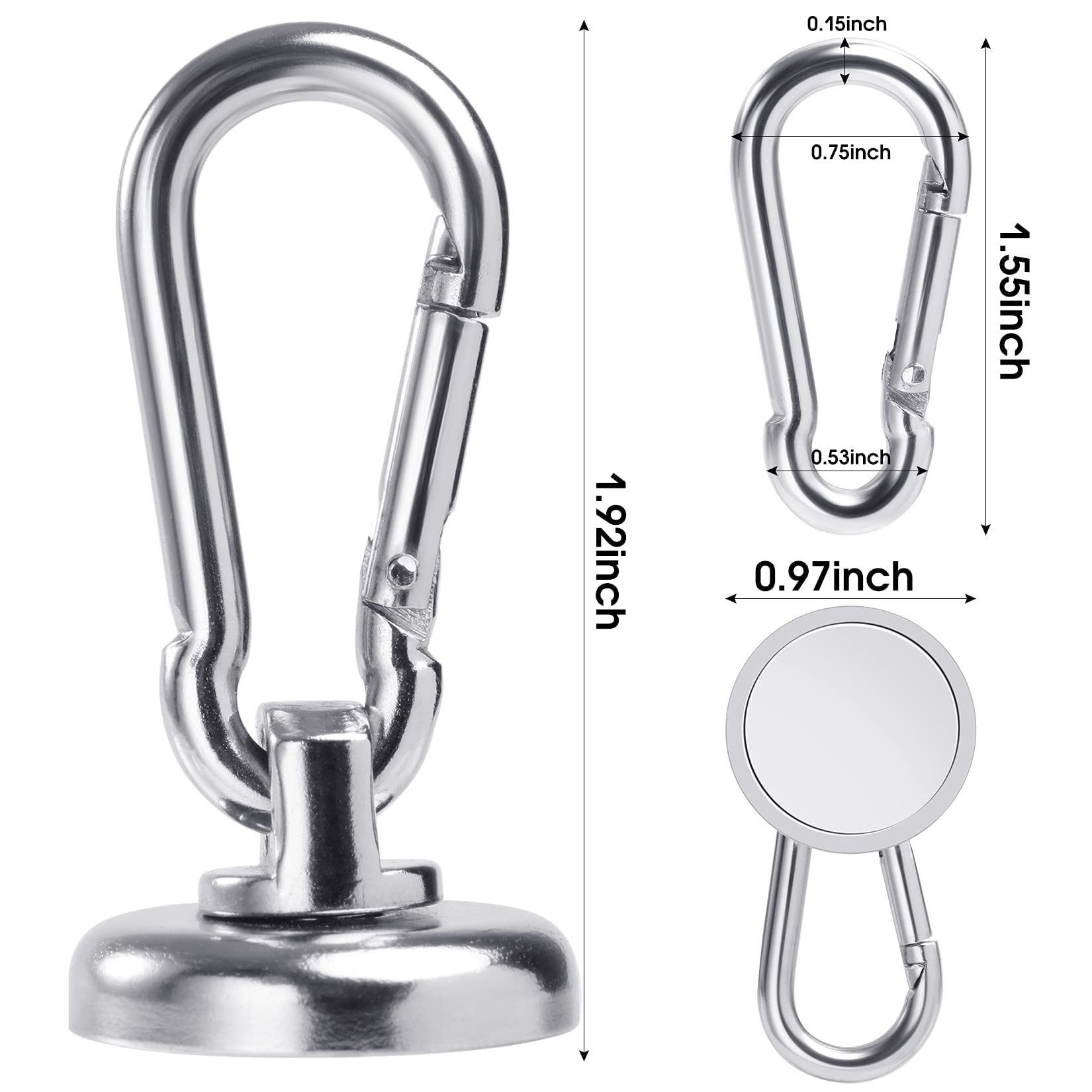 Grtard 50LBS Strong Magnetic Hooks Heavy Duty, Magnets with Swivel Carabiner Hooks, Magnetic Hooks for Hanging, Refrigerator Magnet Hooks-3Pack