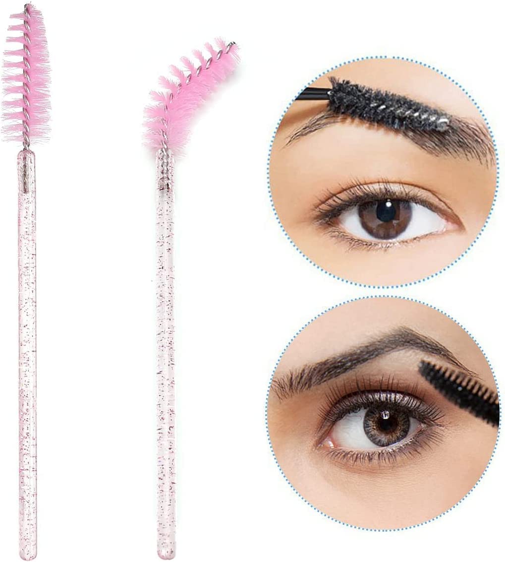 Disposable Eyelash Brushes Mascara Wands Eye Lash Eyebrow Applicator Cosmetic Makeup Brush Tool Kits (100PC, crystal pink)