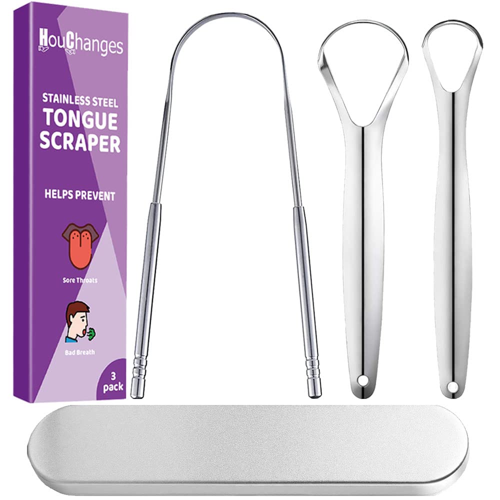 3 Kinds Tongue Scraper Gift Set,Stainless Steel Tongue Cleaners with Case Fresh Breath Restored Taste