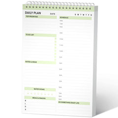 Daily Planner, to Do List Notepad Tear Off, Undated Planner,Spiral Hourly Planner to Do List Notebook, Time Box Planner with PVC Hard Cover, 17.8 x 24.5 cm，80 Sheet (Green)