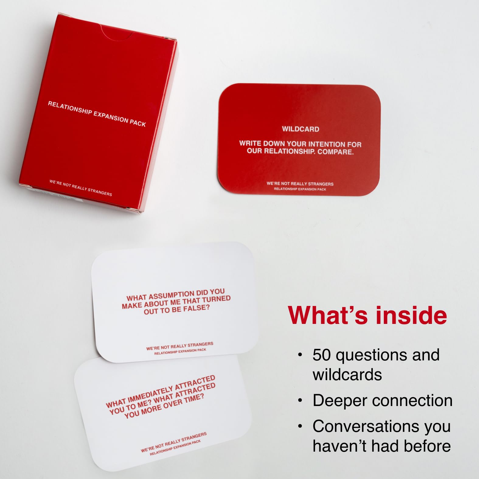 WE'RE NOT REALLY STRANGERS Relationship Expansion Pack - A Conversational Adult Card Game For Couples, 54 Questions and Wildcards For Date Night With Your Partner,White