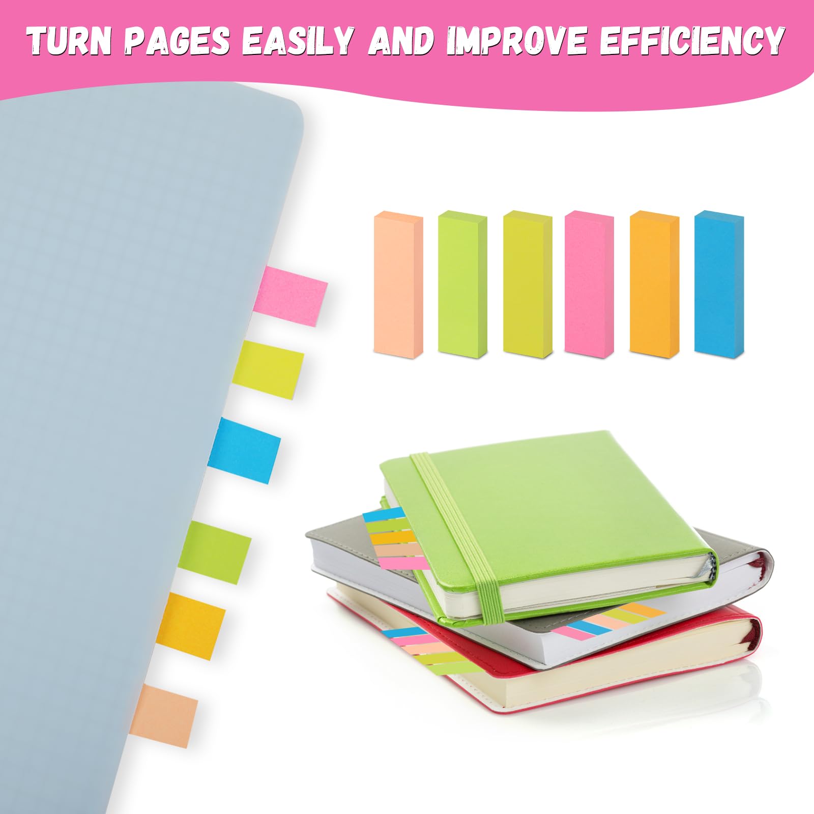 Sticky Notes, 1800 Sheets Sticky Tabs, Pastel Book Tabs, Post Notes Tabs, Coloured Annotation Tabs, Book Annotation Kit for Office, Home, School, Session (6 Colours)