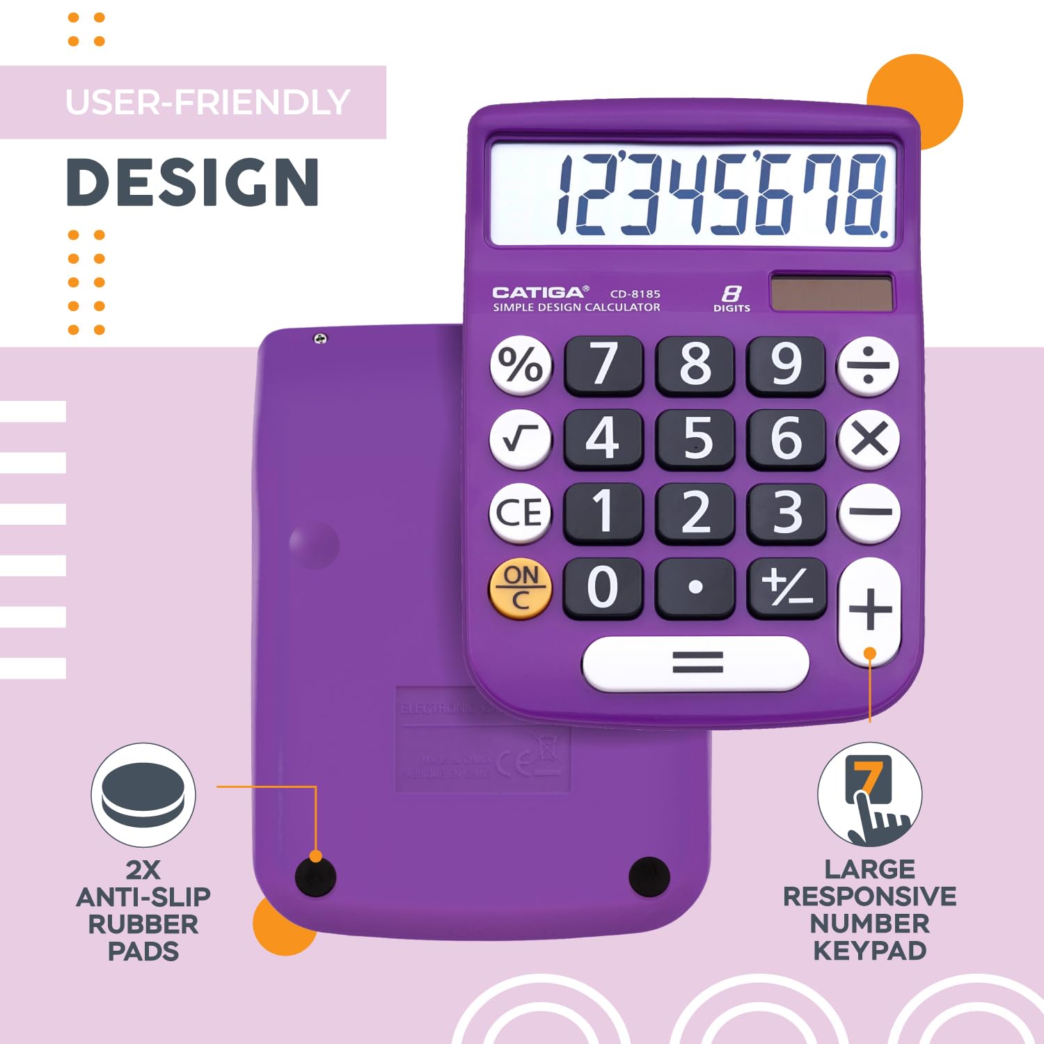 Desktop Calculator 12 Digit with Large LCD Display and Sensitive Button, Solar and Battery Dual Power, Standard Function for Office, Home, School, CD-8185 (Violet)