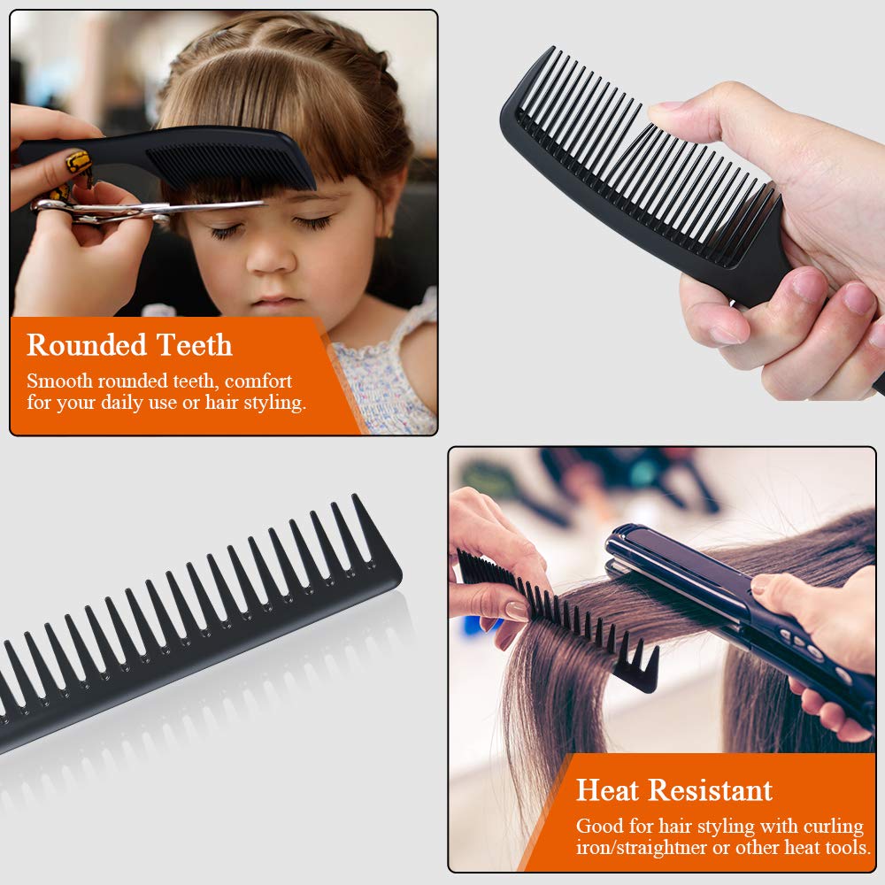 URAQT Hairdressing Combs Set, 3 Pack Wide Tooth Combs, Heat Resistant Anti-static Carbon Hair Brush Hair Comb for Long, Wet or Curly Hair Detangling