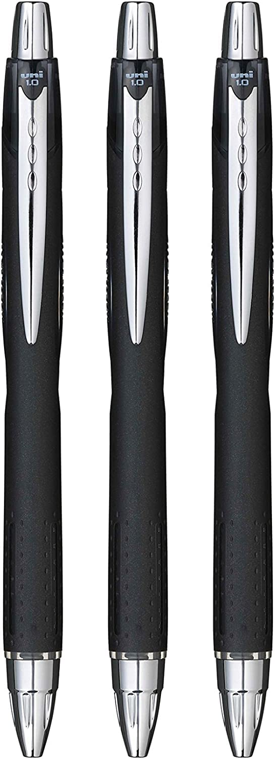 uni-ball SXN-210 Jetstream RT Rollerball Pens, Black Smudge Resistant and Tamper Free Ink, 1.0mm Ball, Rubberized Grip, Package of 3