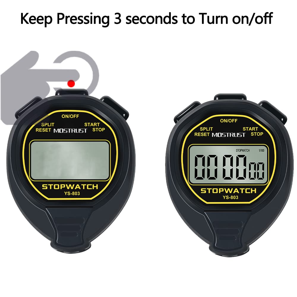 MOSTRUST Digital Simple Waterproof Stopwatch, No Bells, No Clock, No Countdown, Simple Basic Operation, Large Display Silent Stopwatch with ON/Off for Swimming Kids Coaches Referees Teachers (Black)