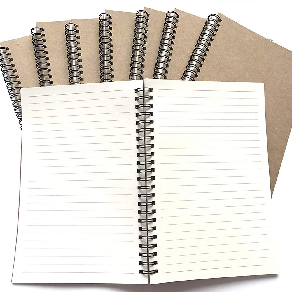 Spiral Notebook A5 Lined, 3 Pack Soft Cover Journal Kraft Cover Brown,100 Pages/ 50 Sheets Memo Notepads Planner Perfect for Travel School