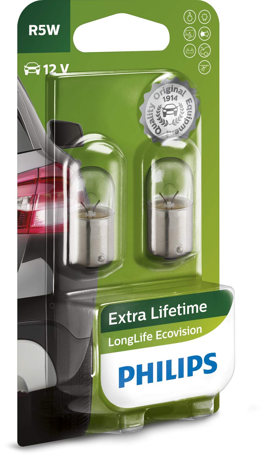 Philips 0730520 12821LLECOB2 LongLife EcoVision R5W Indicator Lamp 2 Pieces in Blister Pack