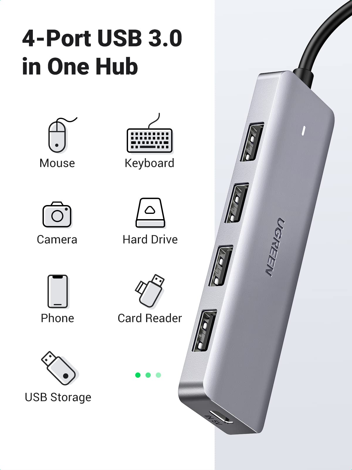 UGREEN USB C Hub, Slim Type C to 4 Port USB 3.0 Adapter, 5Gbps High-Speed Splitter Compatible with Thunderbolt 3 Macbook Pro iPad Pro Air XPS HP Envy Galaxy S22 and More