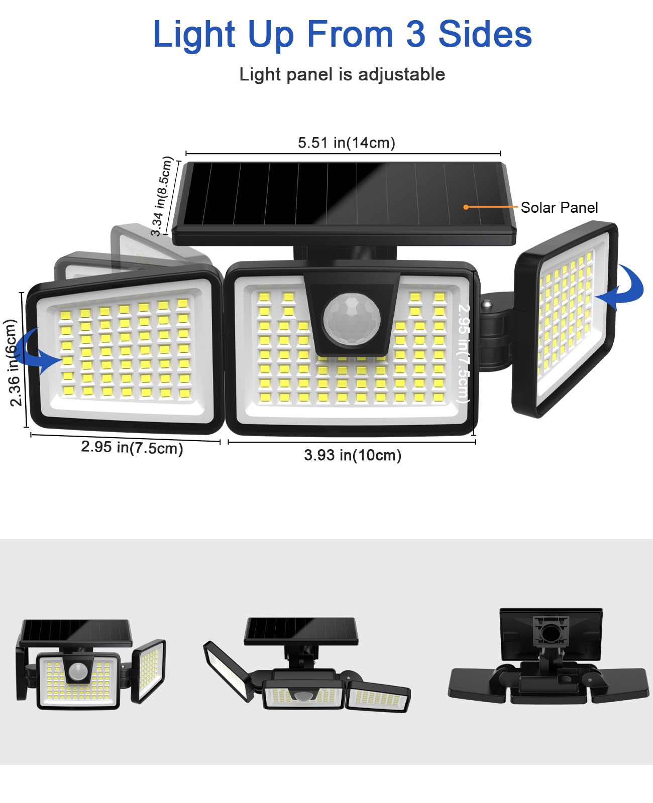 156LED Solar Lights Outdoor, Solar Security Lights Motion Sensor 270° Wide Lighting Angle, Solar Wall Lights IP65 Waterproof, Solar Flood Lights for Front Door, Yard, Garage, Garden (2 Pack)