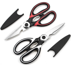 2 Pcs Kitchen Scissors, Heavy Duty Kitchen Scissors, Stainless Steel Kitchen Shear with Cover, Sharp Cooking Scissors for Meat Chicken Fish Nut Vegetable Herb, Bottle Opener (White & Red)