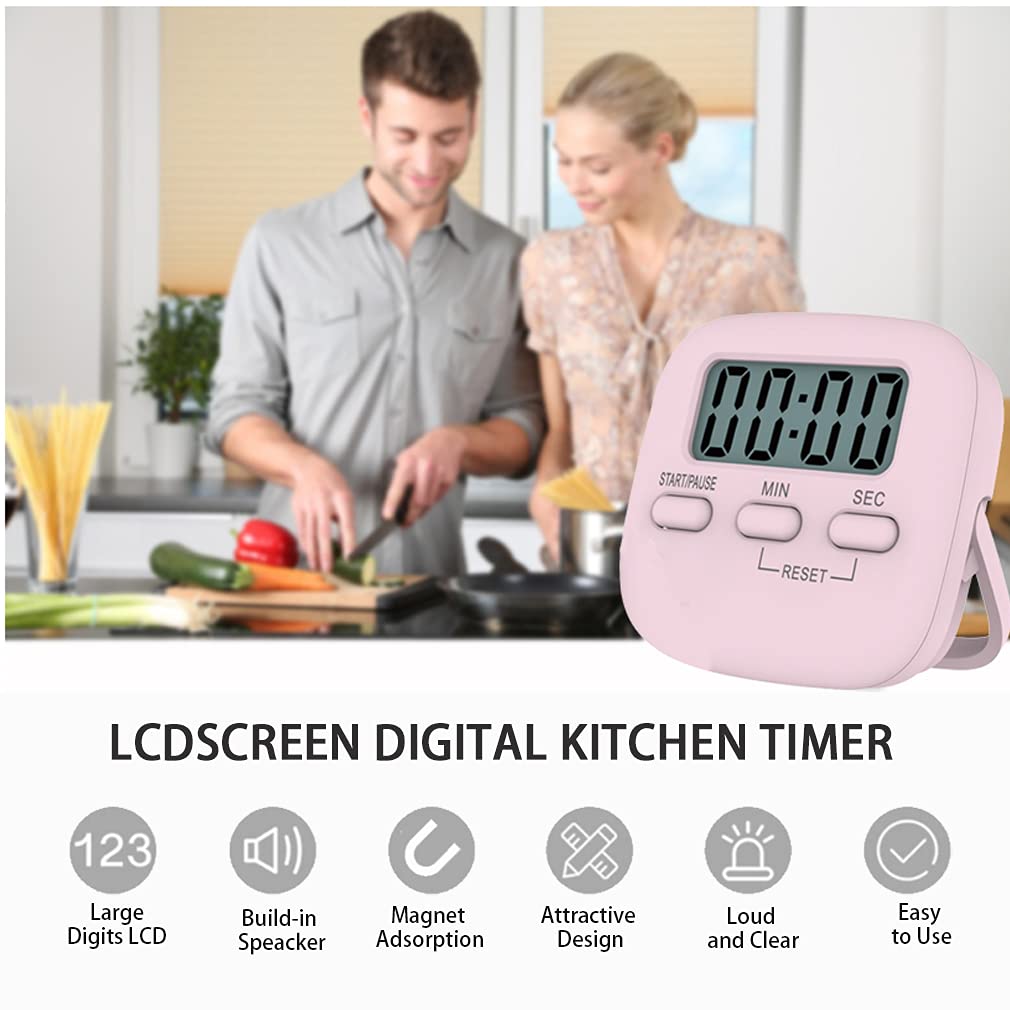 Digital Kitchen Timer/Pink Timer for Kids with Bracket and Hanging Hole,HD Sound Quality Magnetic Stopwatch Timer for Cooking,Study,Exercise and Baking(Rectangle)