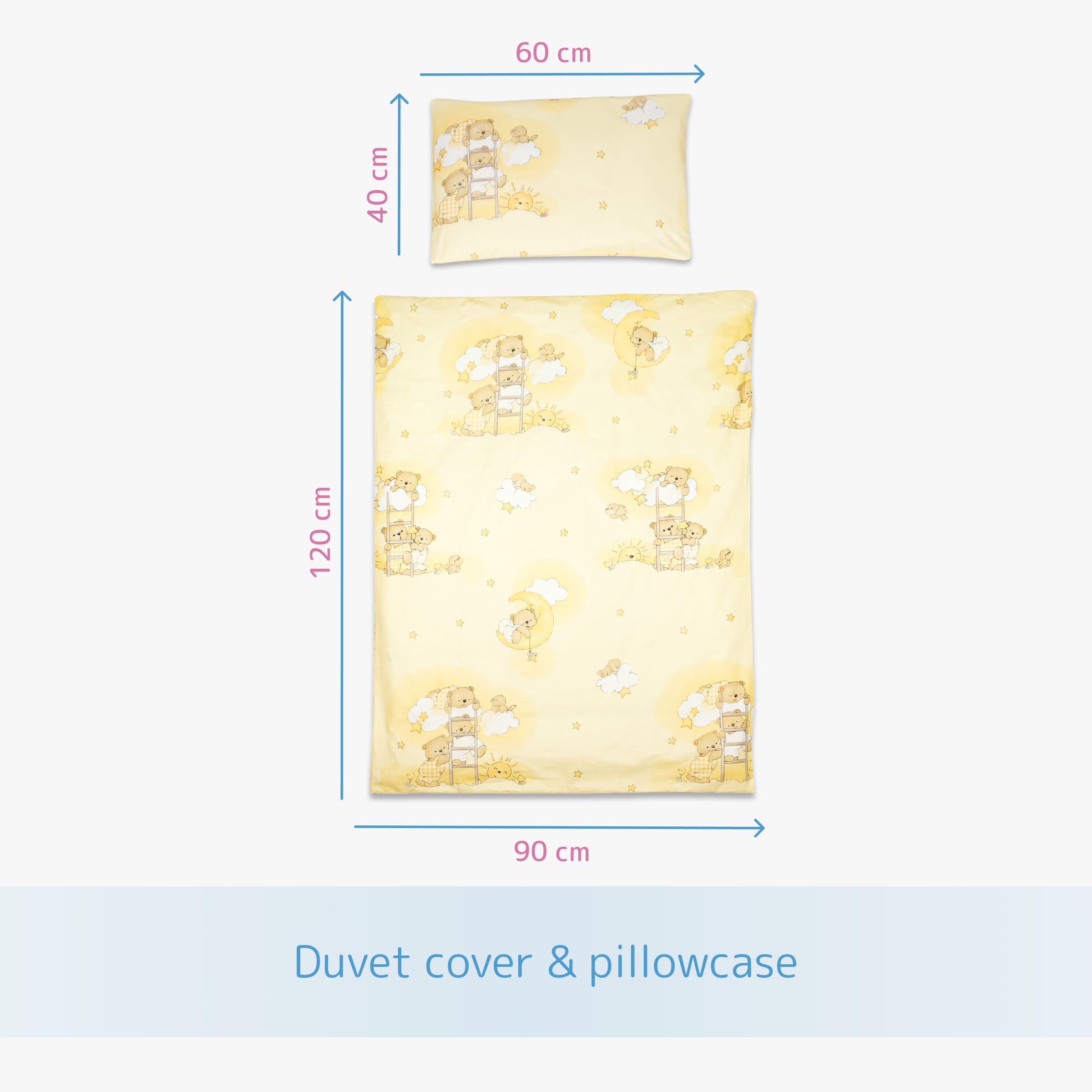 2 Piece Baby Kids Bedding Set 120x90 cm Duvet Cover & Pillowcase for Toddler Cot (Ladders Yellow)