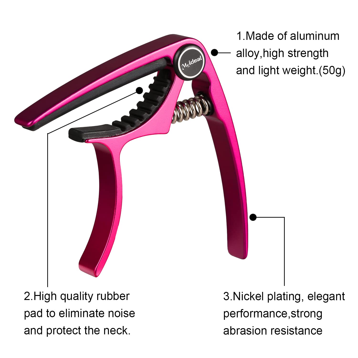 Guitar Capo, Meeland Purple Aluminium Guitar Capo Key Clamp for Acoustic Guitar/electric guitar/Ukulele/Bass With Guitar Picks and Leather Picks Holder and Bridge Pins Puller Included (Pink)