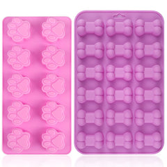 Silicone Chocolate Moulds, 10-Cavity and 18-Cavity Dog Paw & Dog Bone Molds Set, Reusable Non-Stick Silicone Molds for Cake, Candy, Jelly, Ice Cube, Pet Treats Toys