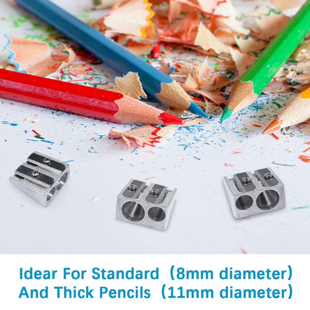 Metal Pencil Sharpener with 2 Holes, Handheld Metal Sharpener Manual for School Pencil, Crayon Sharpener, Graphite Pencils, Home School Office Stationery Sharpener (5)