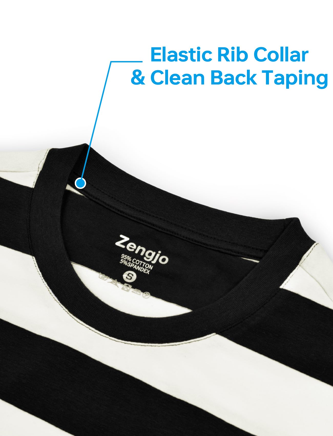 Zengjo Mens Striped T Shirt(Black/Off White,L)