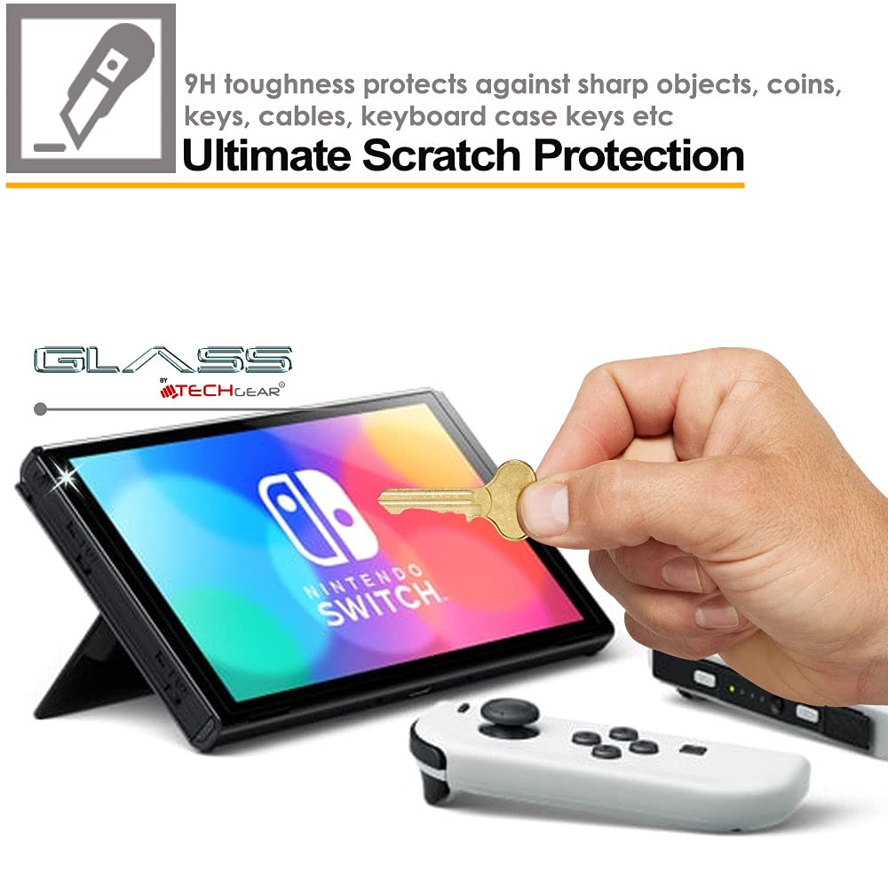 TECHGEAR Switch OLED 7 inches GLASS Edition, Genuine Tempered Glass Screen Protector [2.5D Edge] [9H Hardness] [Crystal Clarity] [Scratch-Resistant] [No-Bubble] Compatible for Nintendo Switch OLED 2021