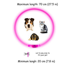 GUESSWHERE LED tube Dog Collar USB rechargeable Water Resistant one size adjustable, glow in the dark, three glow setting, for safety, wear together with regular collar to celebrate holidays (Pink)