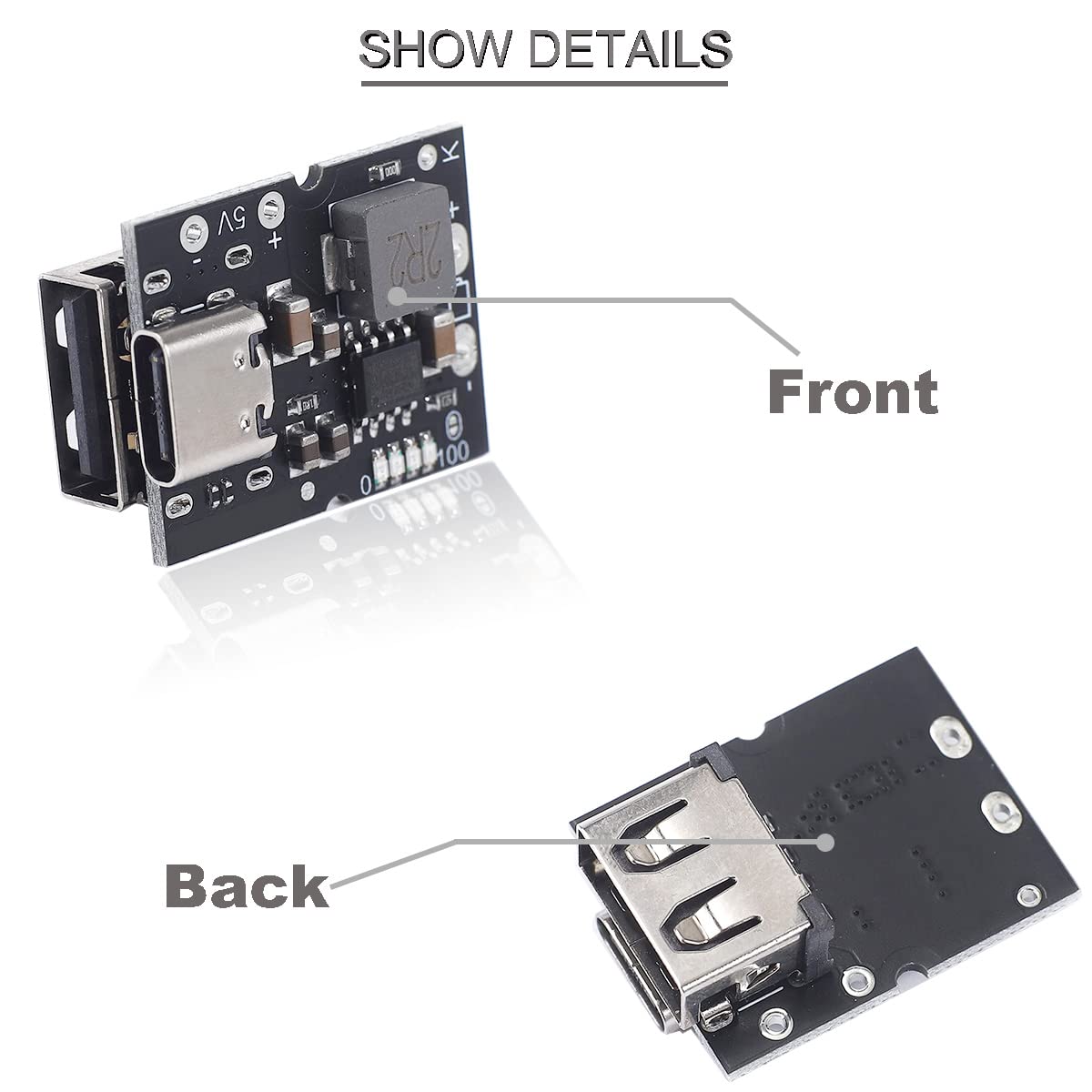 Youmile 10 pcs Type-C USB 5V 2A Boost Converter module Step-Up Power Module LED Display Charge and discharge integrated Lithium battery charging protection board with Type-C to USB cable